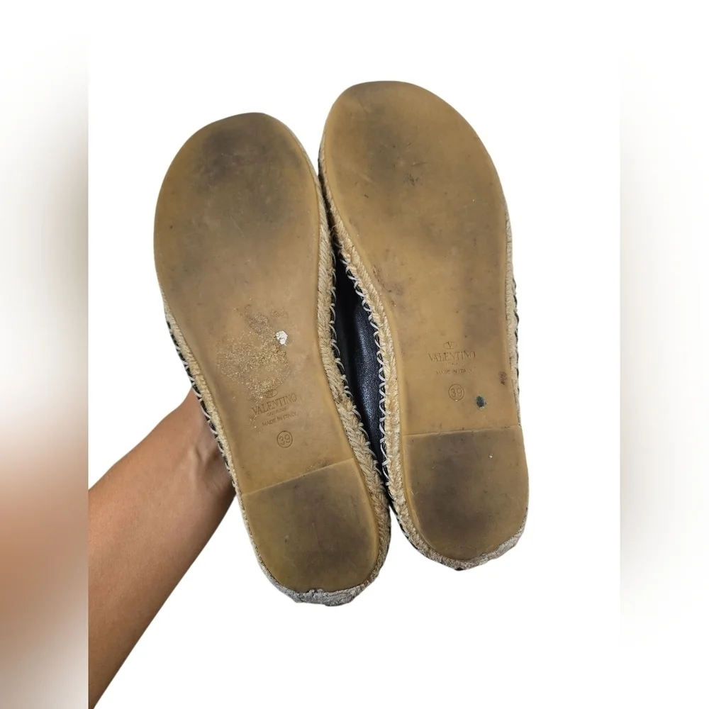 Valentino Garavani Black rockstud leather ballerina flat espadrilles  Size 39